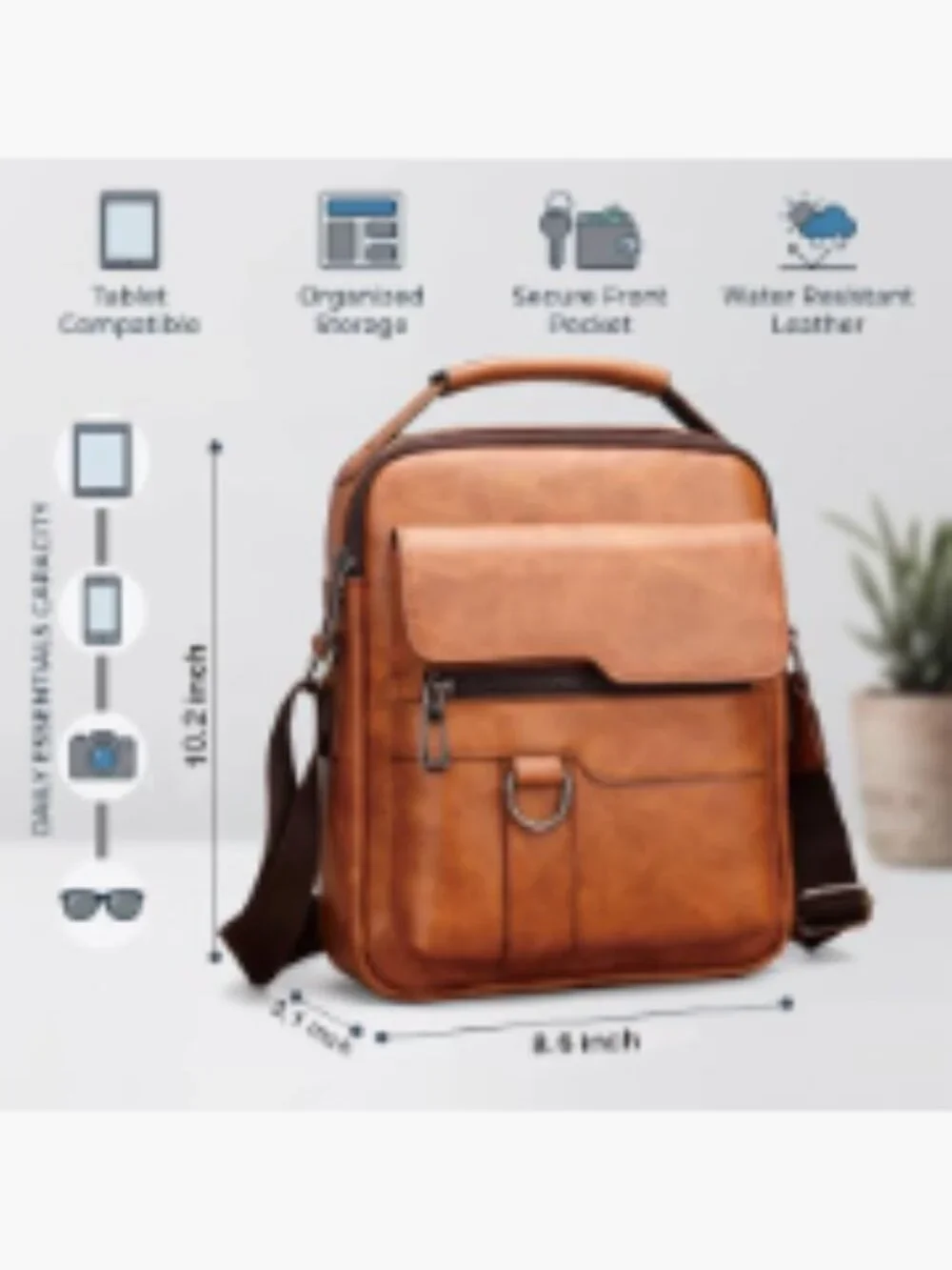 Vintage PU Leather Messenger Bag Crossbody Sling Bag for Men